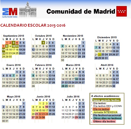 CALENDARIO ESCOLAR 2015-2016